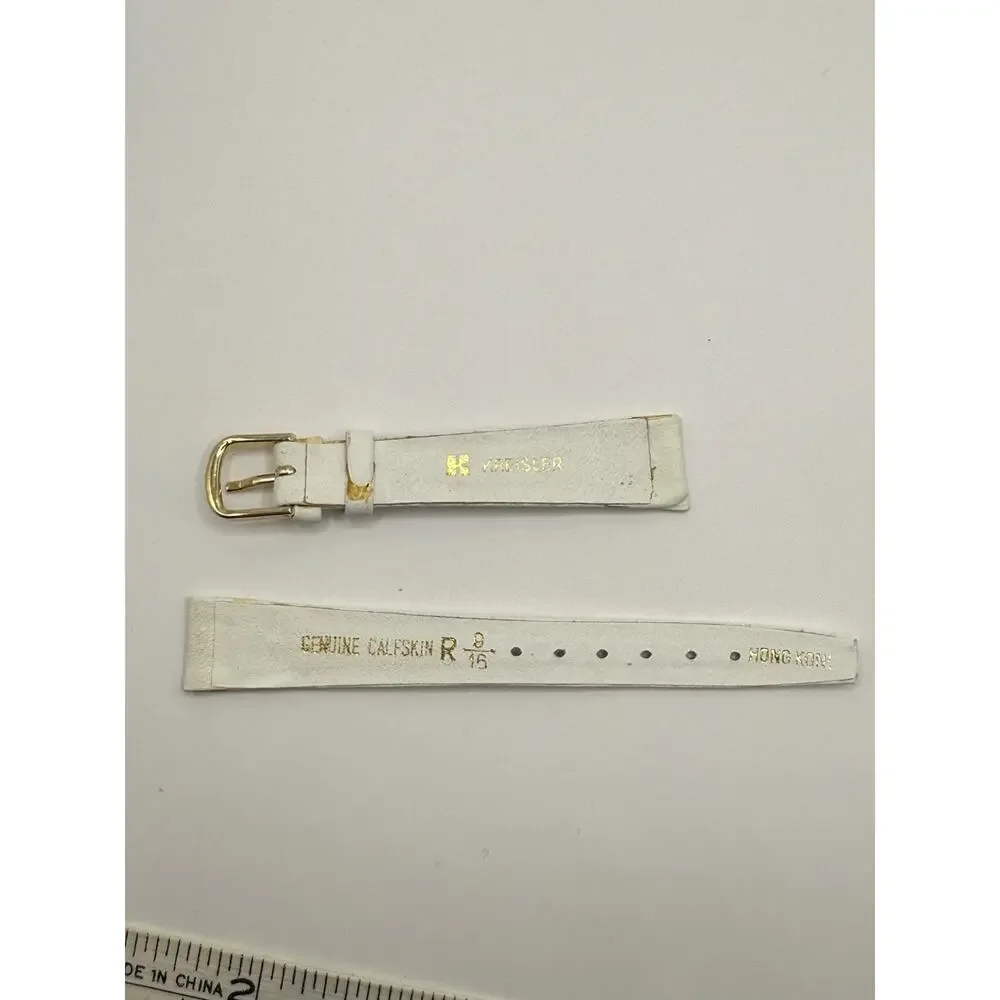 14mm KREISLER Genuine Calfskin White NOS Vintage Watch Band & Gold-Tone Buckle